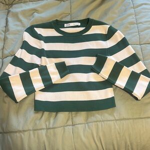 Zara stripped green and white cropped long sleeve